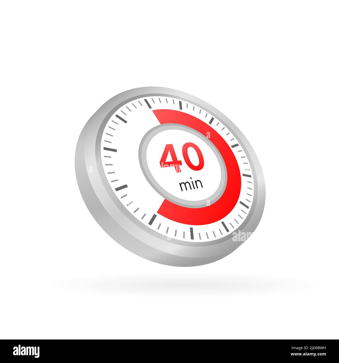 Das Vektorsymbol für die Stoppuhr für 40 Minuten. Stoppuhrsymbol in flacher Ausführung auf weißem Hintergrund. Vektorgrafik. Stock Vektor