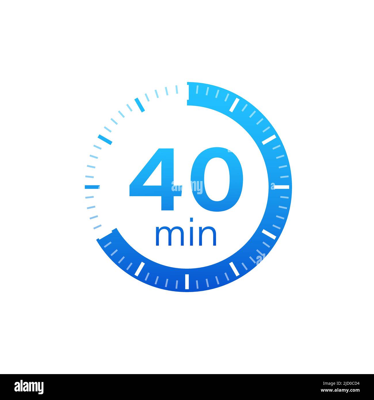 Das Vektorsymbol für die Stoppuhr für 40 Minuten. Stoppuhrsymbol in flacher Ausführung auf weißem Hintergrund. Vektorgrafik. Stock Vektor