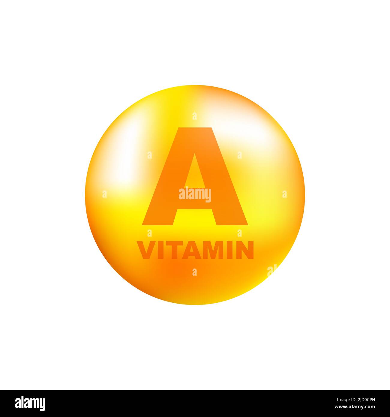 Vitamin A mit realistischem Tropfen auf grauem Hintergrund. Partikel von Vitaminen in der Mitte. Vektorgrafik. Stock Vektor