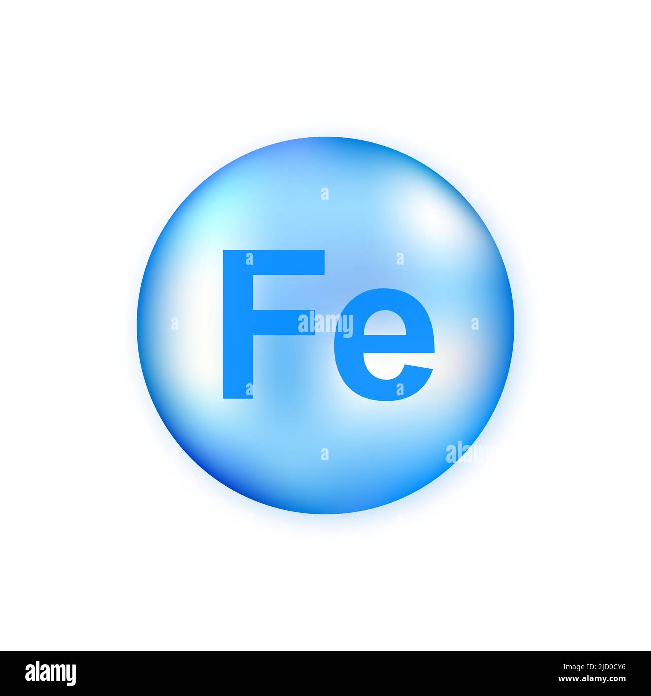 Mineral Fe Ferum blau glänzende Kapsel isoliert auf weißem Hintergrund. Stock Vektor