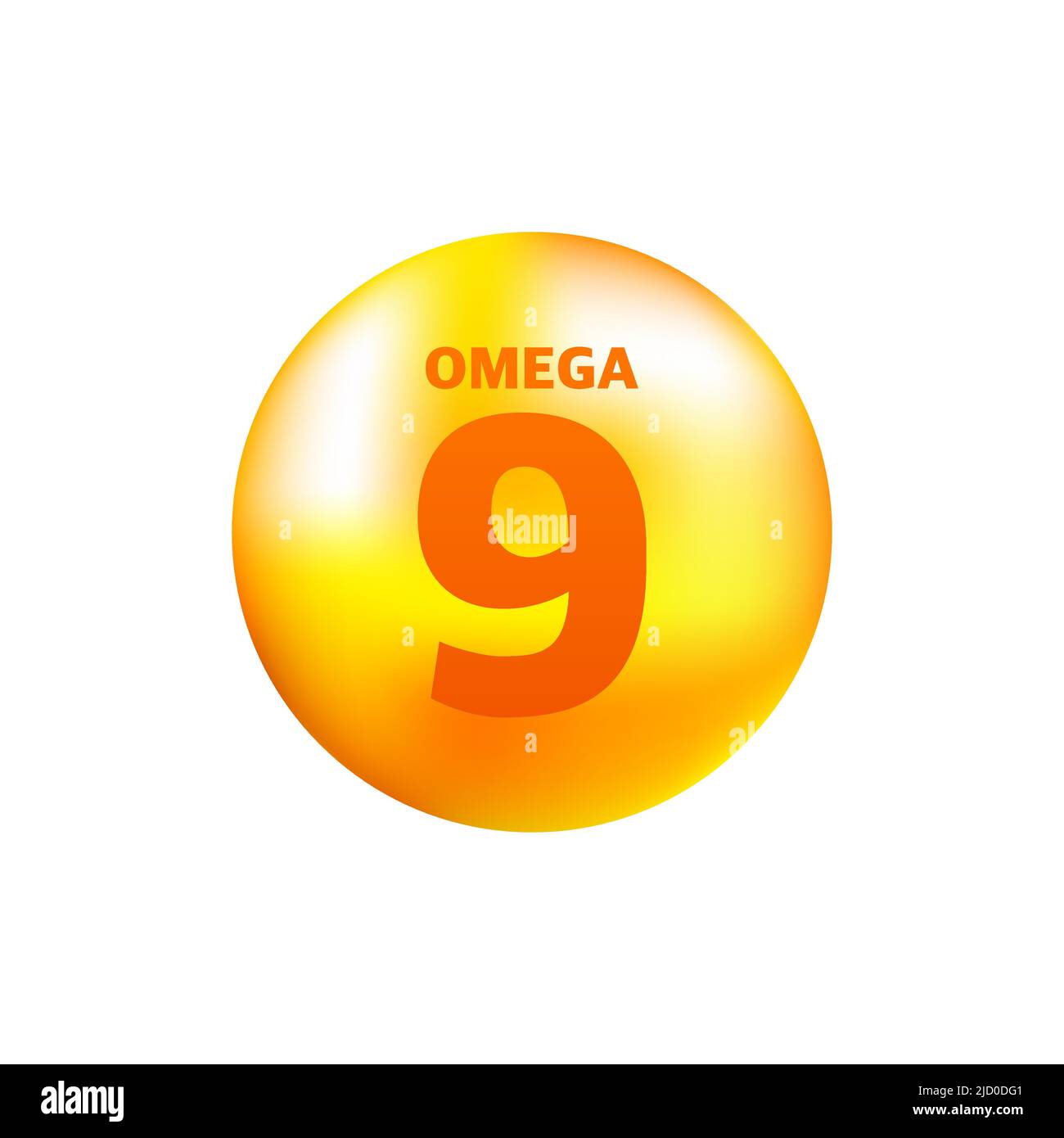 Vitamin Omega 9 mit realistischem Tropfen auf grauem Hintergrund. Partikel von Vitaminen in der Mitte. Vektorgrafik. Stock Vektor