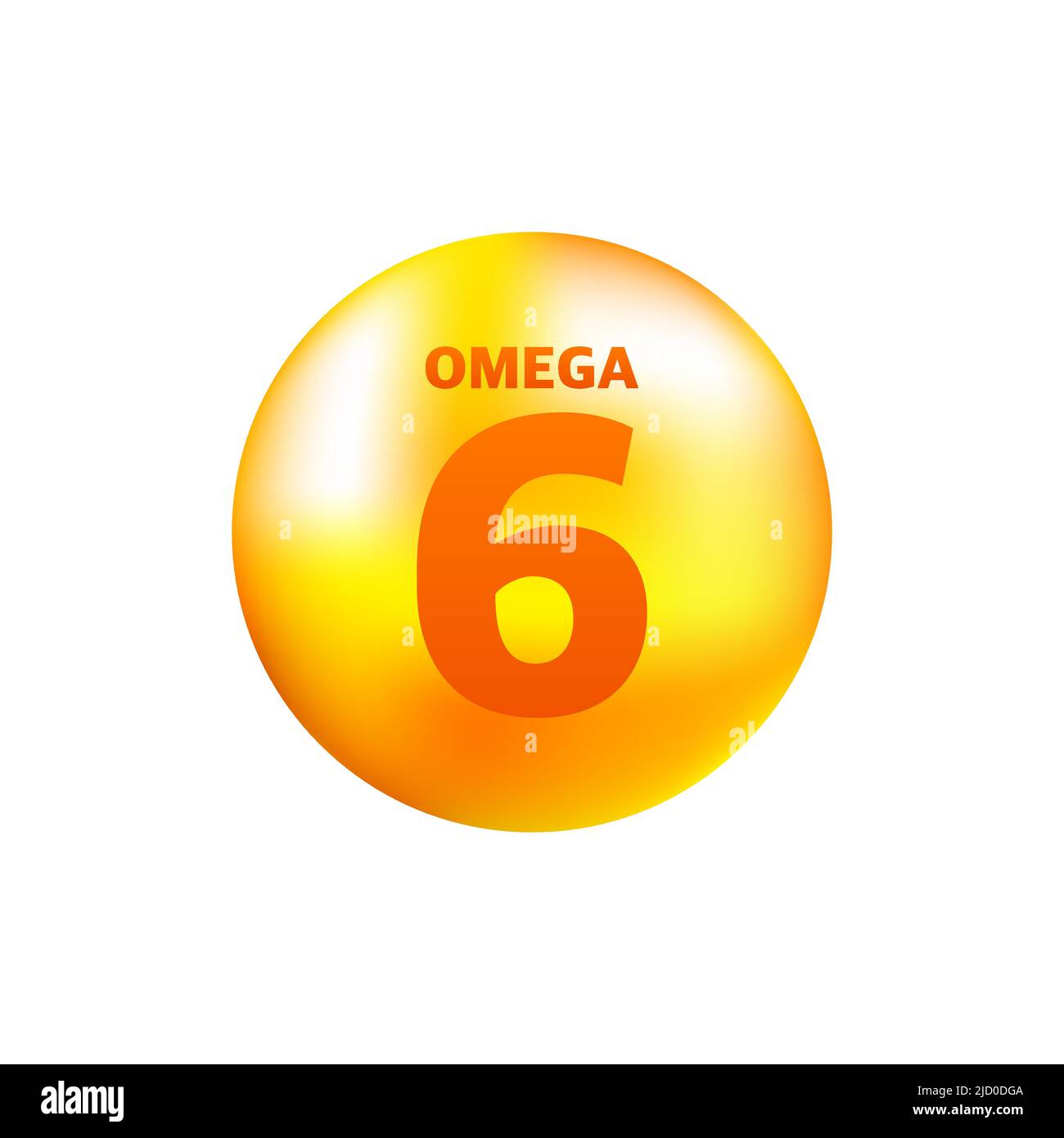 Vitamin Omega 6 mit realistischem Tropfen auf grauem Hintergrund. Partikel von Vitaminen in der Mitte. Vektorgrafik. Stock Vektor