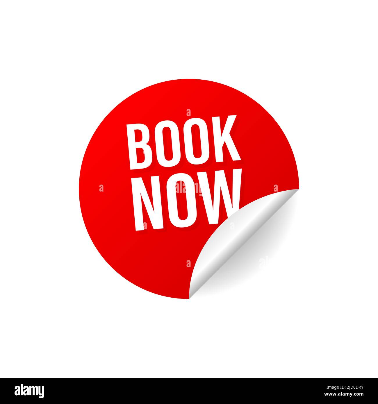 Rotes Buch jetzt Label in modernem Stil auf weißem Hintergrund. Werbebanner. Klicken Sie auf die Schaltfläche. Aufkleberdesign. Stock Vektor