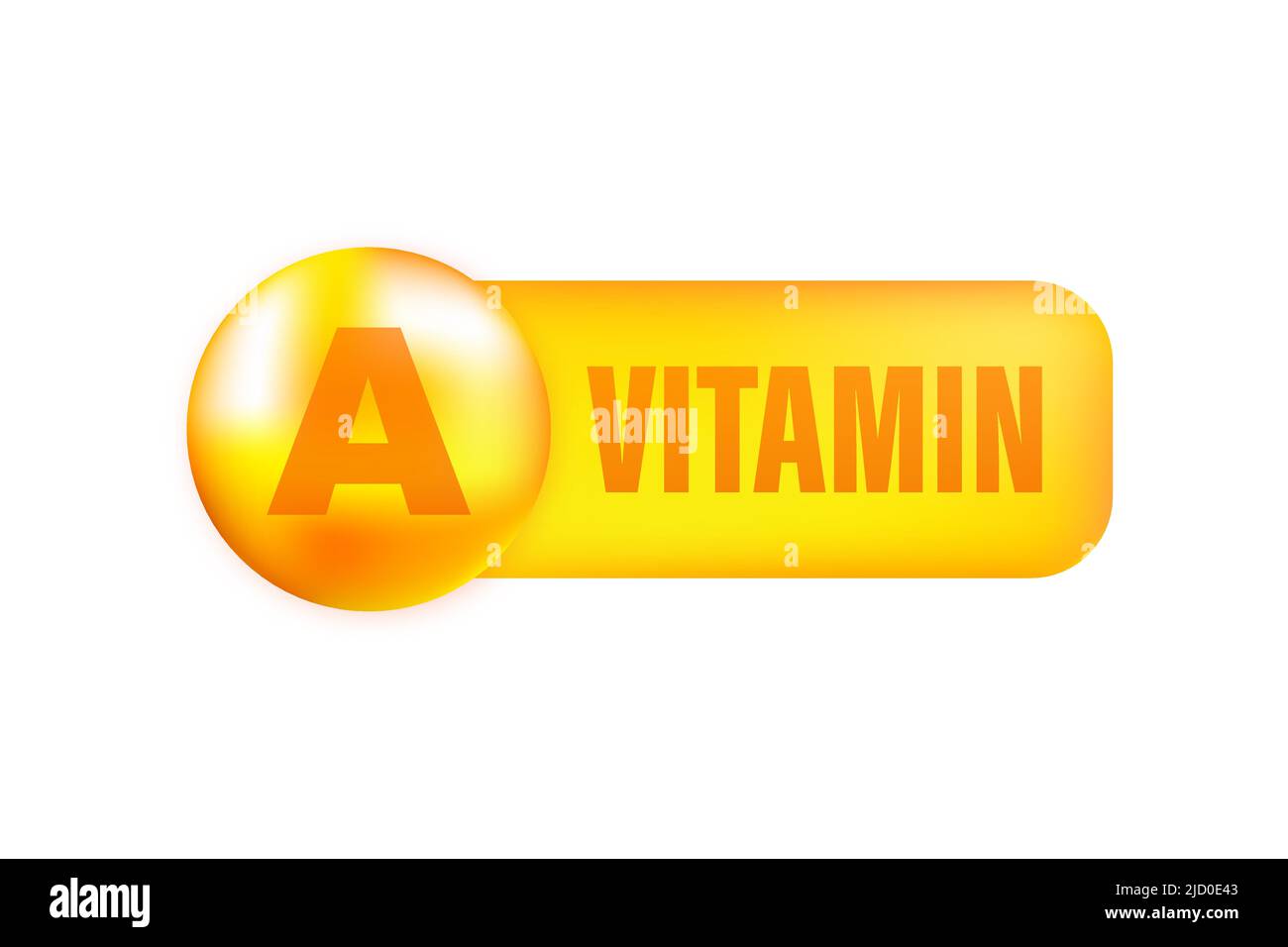 Vitamin A mit realistischem Tropfen auf grauem Hintergrund. Partikel von Vitaminen in der Mitte. Vektorgrafik. Stock Vektor