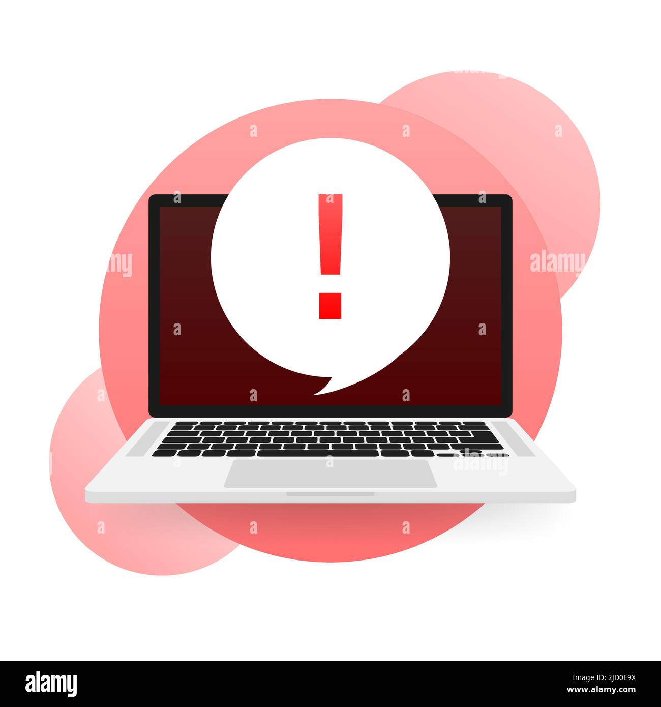 Laptop mit Warnschild auf dem Bildschirm auf rotem Hintergrund. Vektorgrafik. Stock Vektor