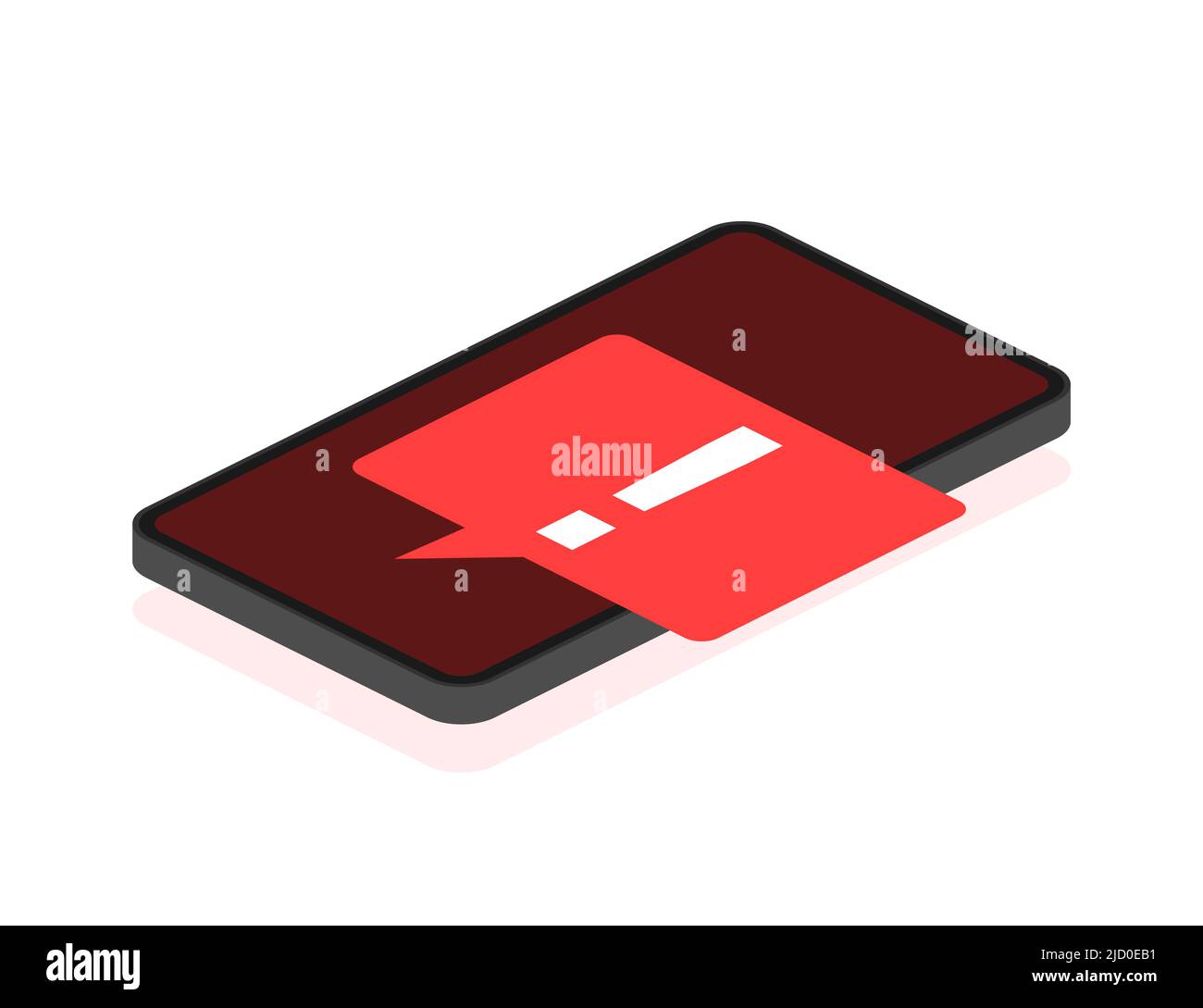 Smartphone mit Warnschild auf dem Bildschirm auf rotem Hintergrund. Vektorgrafik. Stock Vektor
