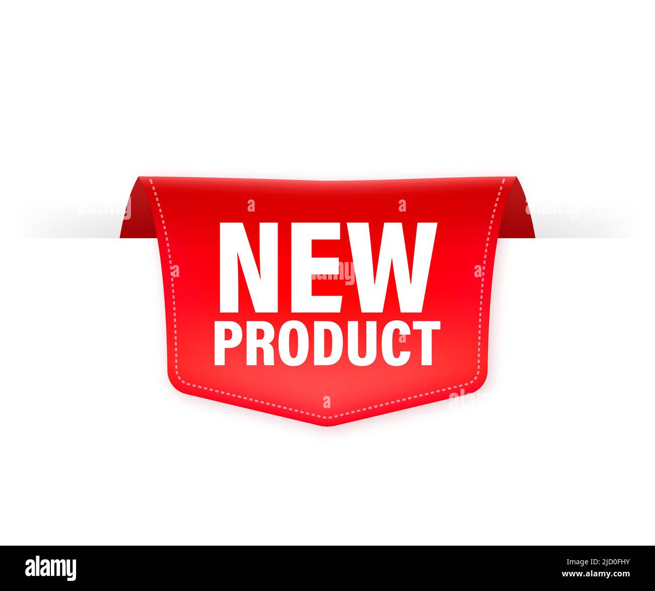 Neues Produkt. Realistisches Abzeichen in roter Farbe. Produktwerbung. Webdesign. Vektorgrafik. Stock Vektor