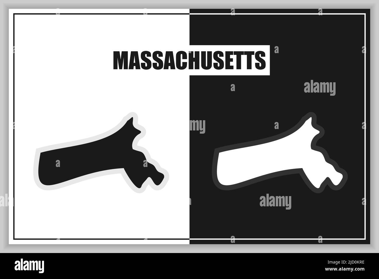 Flache Landkarte des Bundesstaates Massachusetts, USA. Massachusetts-Übersicht. Vektorgrafik Stock Vektor