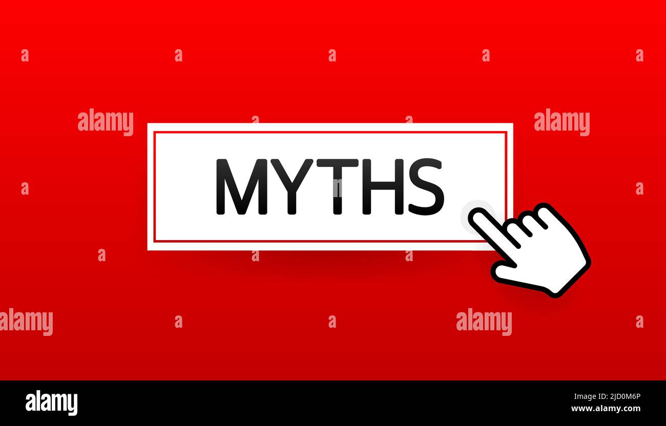 Mythen rote Taste auf weißem Hintergrund isoliert. Symbol, Logo-Illustration. Charakter für das Konzept Stock Vektor