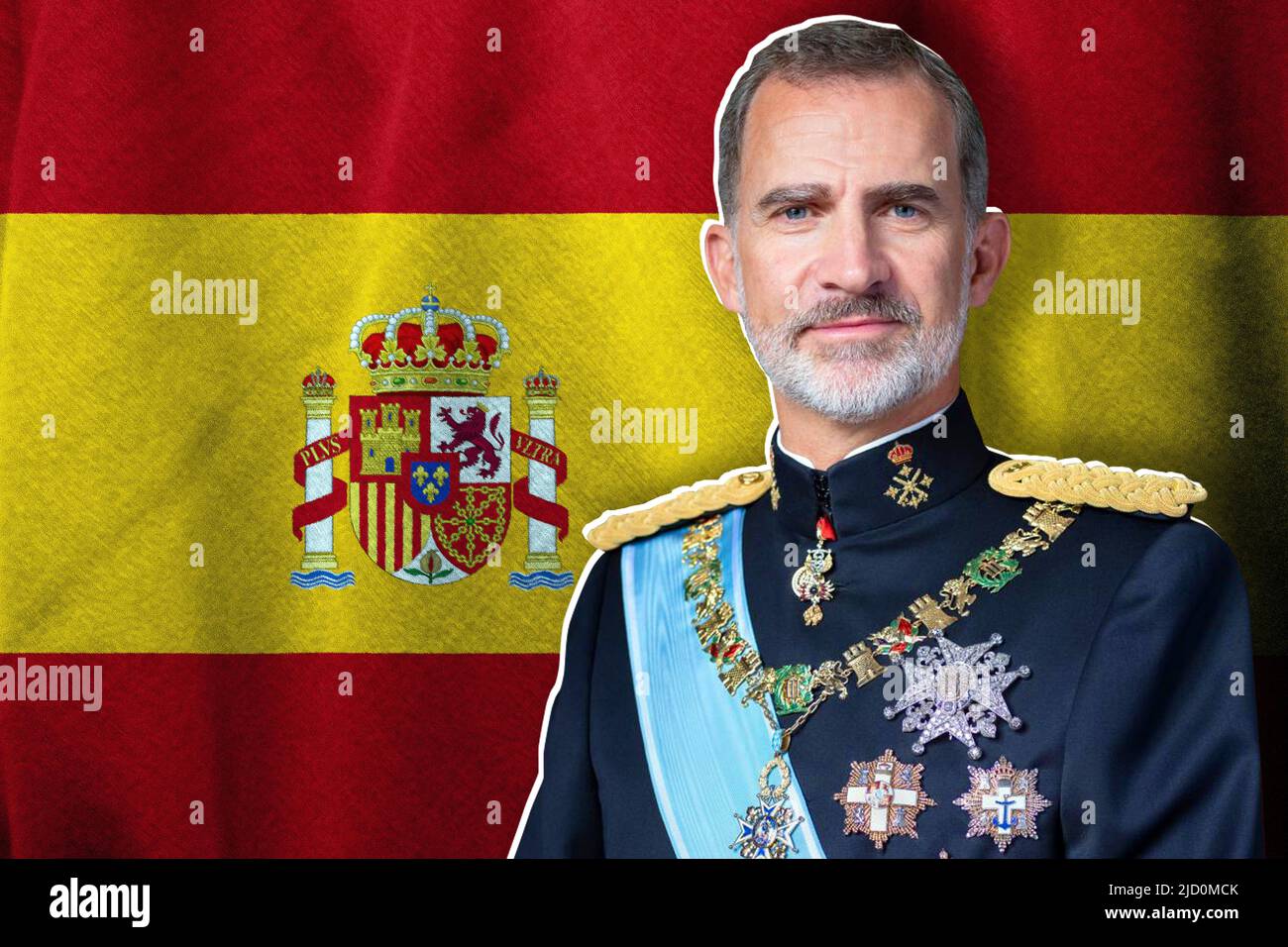 König und Flagge Spaniens Stockfoto