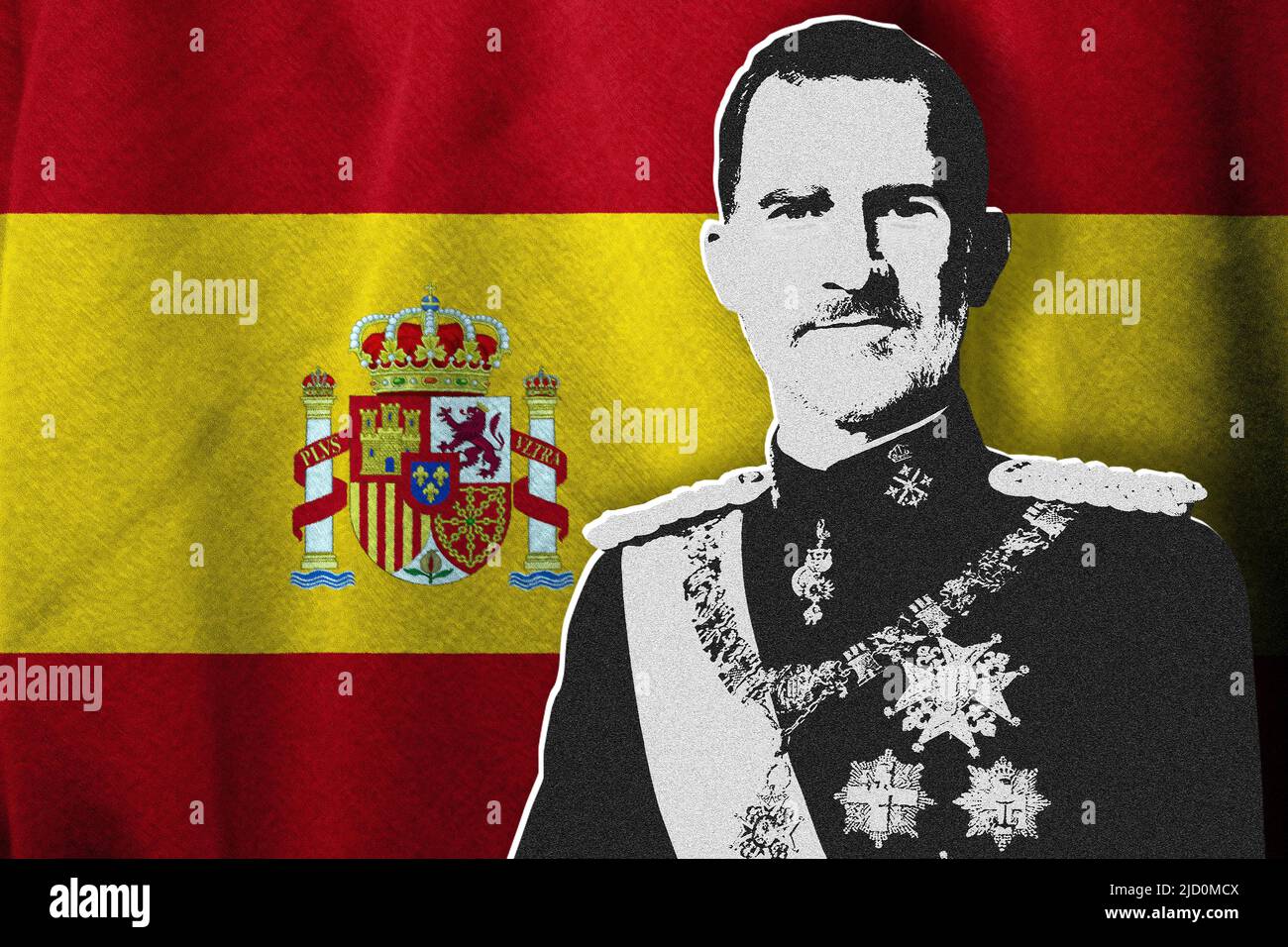 König und Flagge Spaniens Stockfoto