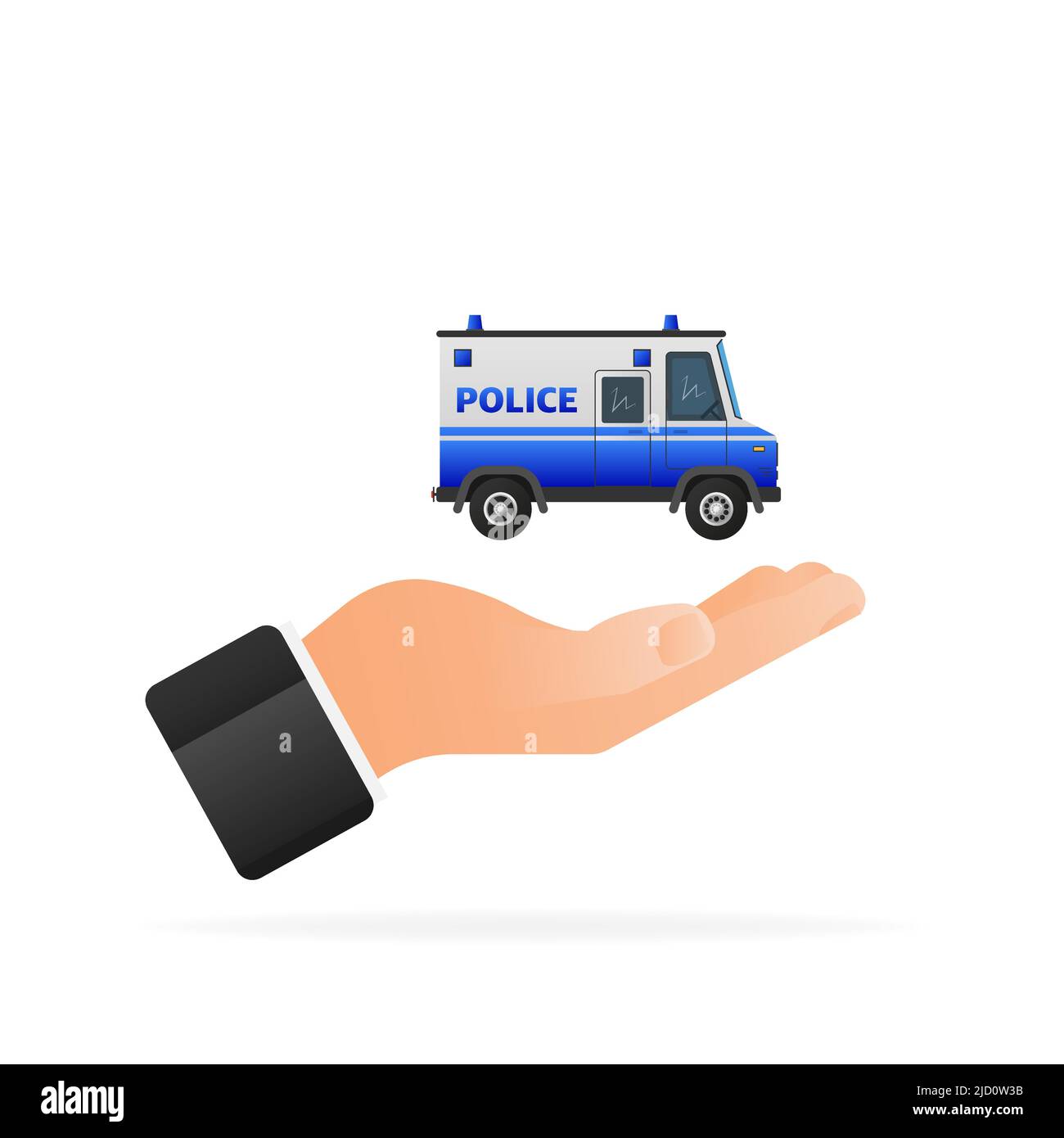 Vektorgrafik Vorlage. Polizei-LKW mit der Hand. Stock Vektor