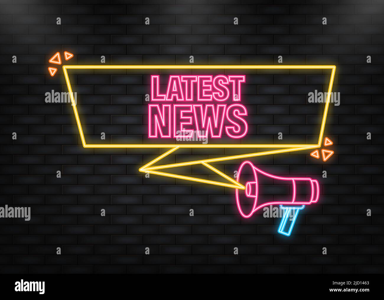 Neonsymbol. Hand hält Megaphon mit den neuesten Nachrichten Stock Vektor