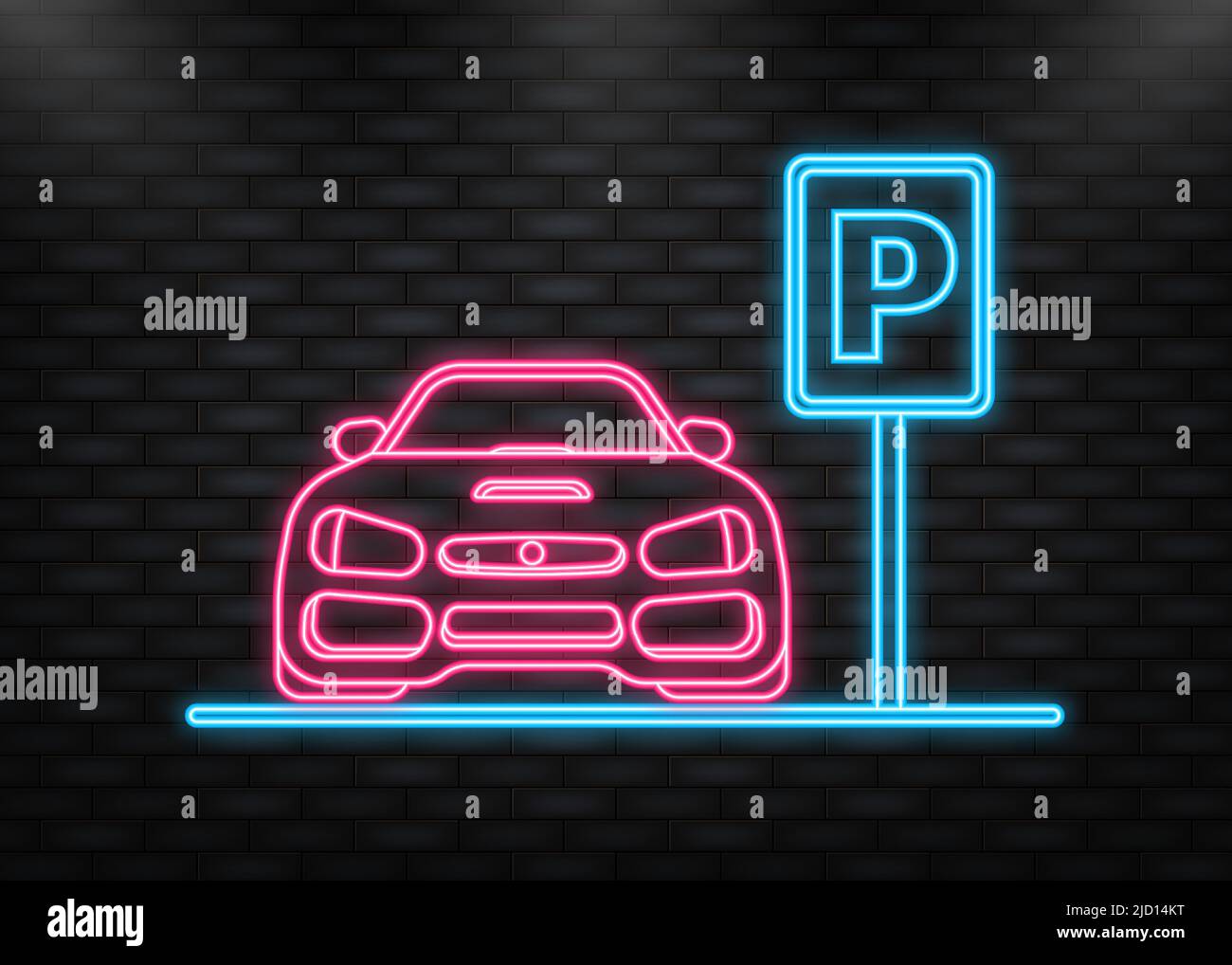 Neonsymbol. Isoliertes Parkschild - Blaues Straßenschild mit Buchstabe P isoliert auf weißem Hintergrund. Stock Vektor