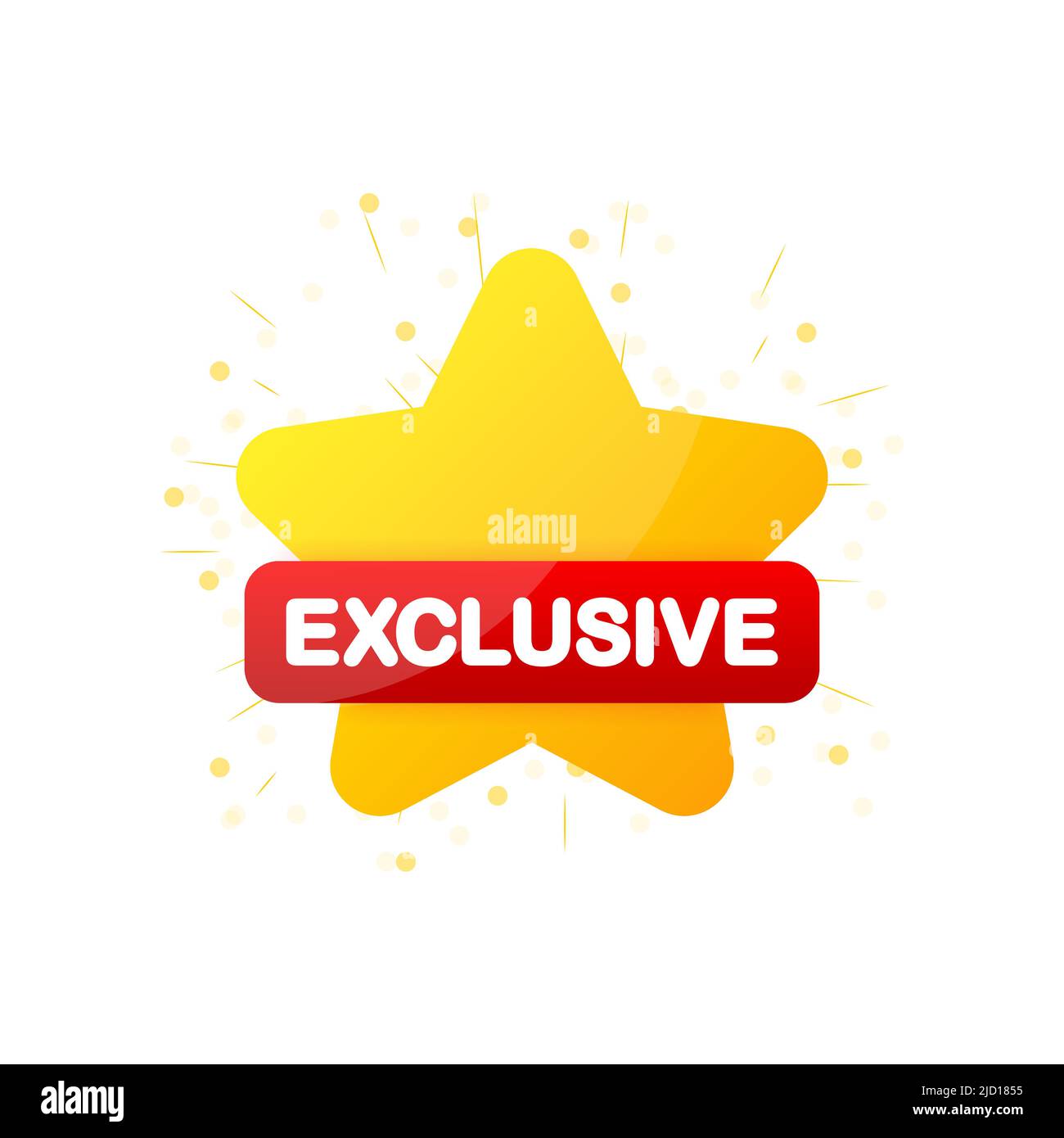 Exklusiv mit Sternsymbol. Flaches Bannerband auf gelbem Hintergrund. Preisschild des Verkaufsangebots. Sonderangebot Stock Vektor
