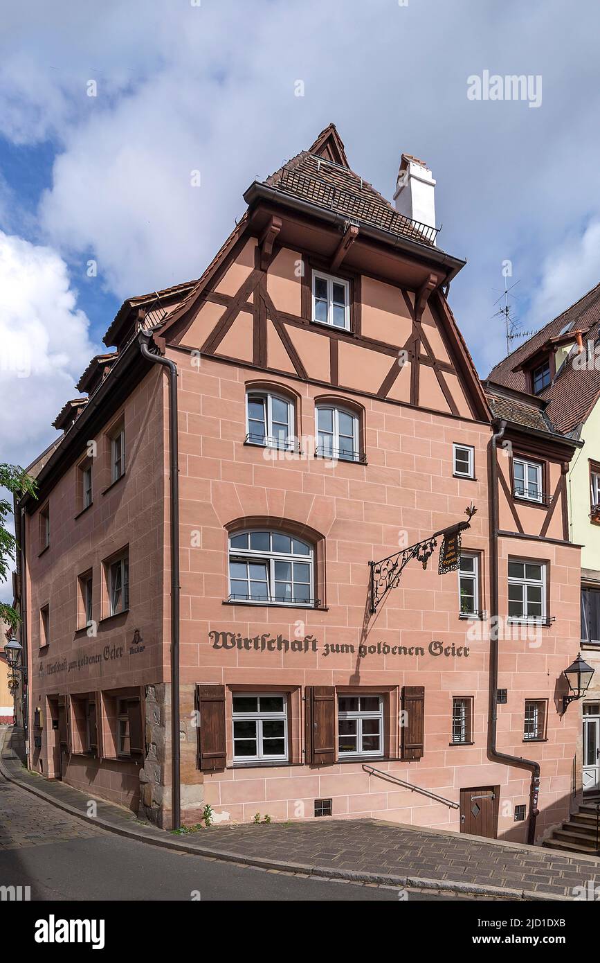Historisches Gasthaus zum goldenen Geier, Geiersberg 11, Nürnberg, Mittelfranken, Bayern, Deutschland Stockfoto