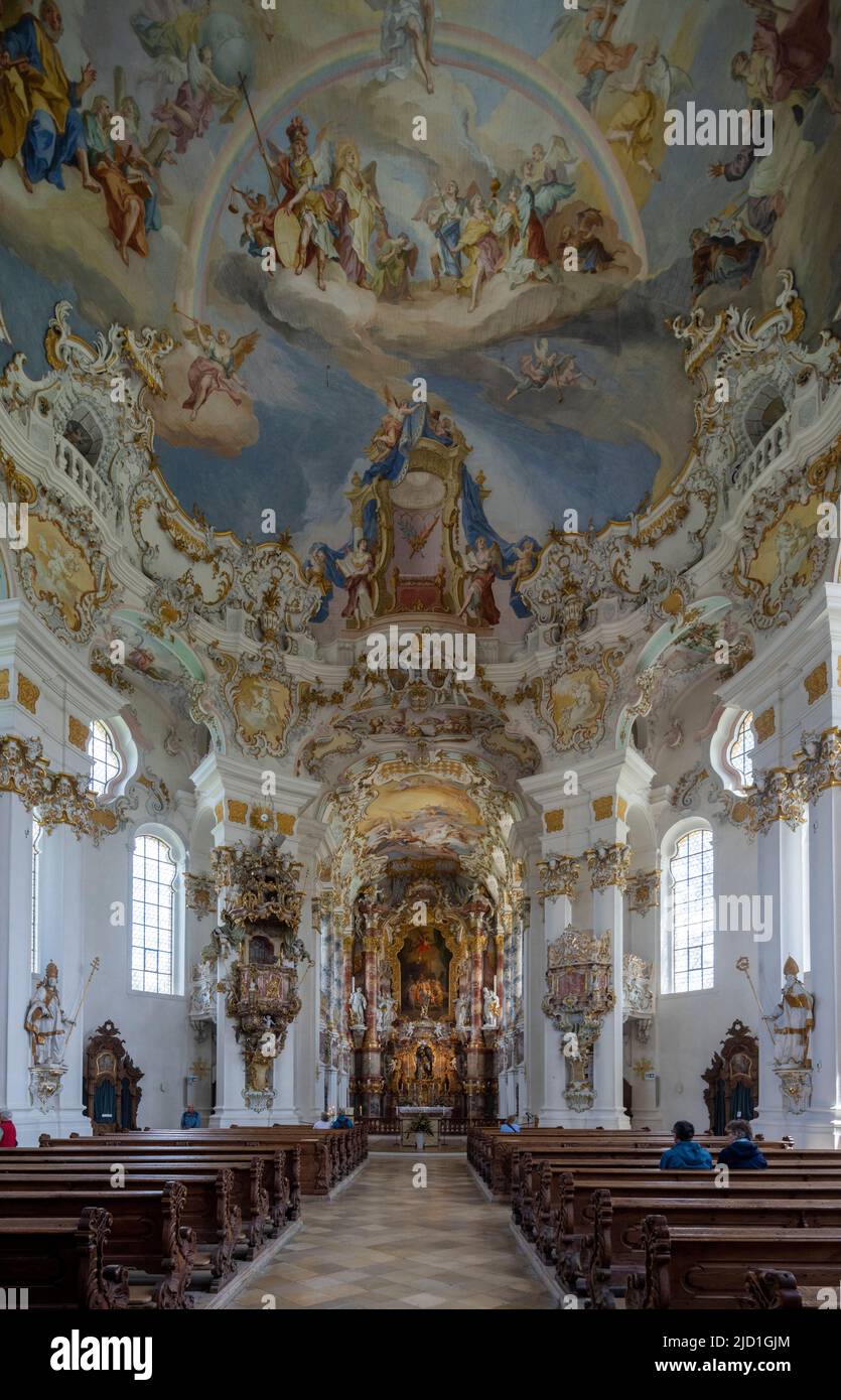 Blick auf Altar, barocke Wallfahrtskirche wies, Wieskirche, Bayern, Deutschland Stockfoto