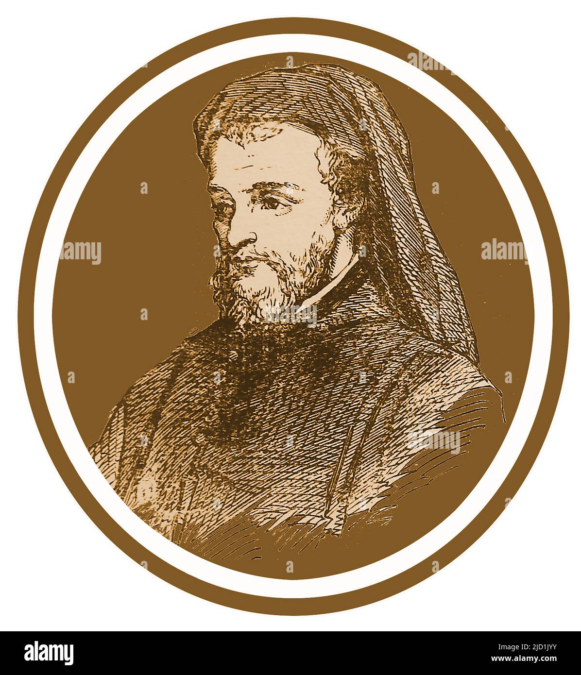 Ein frühes Porträt von Geoffrey Chaucer (1343?-1400) englischer Schriftsteller, Dichter, Autor, Philosoph, Astronom und Beamter. Er ist auch als stellvertretender Forester im königlichen Wald des Petherton Park in North Petherton, Somerset, registriert. Sein berühmtestes Werk sind die Canterbury Tales , und er wird manchmal als "der Vater der englischen Literatur" oder "der Vater der englischen Poesie" in Erinnerung gerufen. Er arbeitete auch als Beamter, Bürokrat, Höfling, Diplomat und Mitglied des parlaments.Er war der erste Schriftsteller, der in dem, was heute Poets' Corner heißt, in Westminster Abbey, begraben wurde. Stockfoto