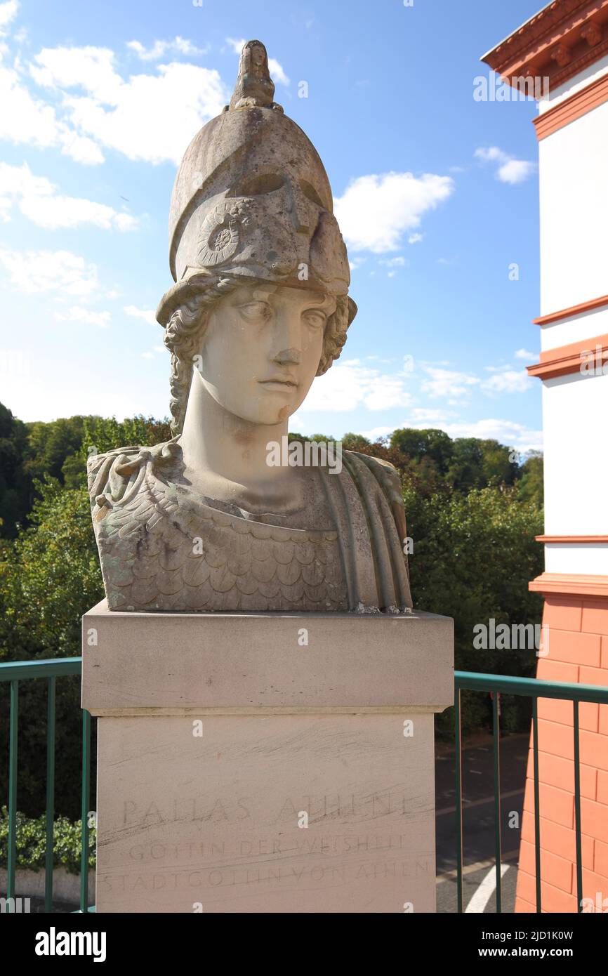 Griechische Göttin Athene der Weisheit in Weilburg, Taunus, Hessen, Deutschland Stockfoto