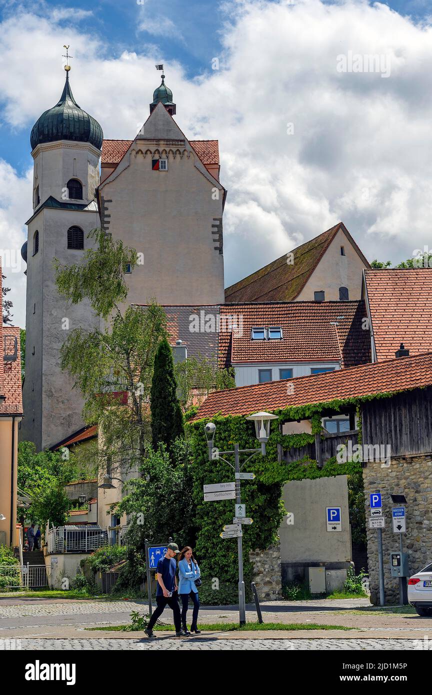 Wassertor und Stadtmauer, Isny, Allgäu, Württemberg, Deutschland Stockfoto