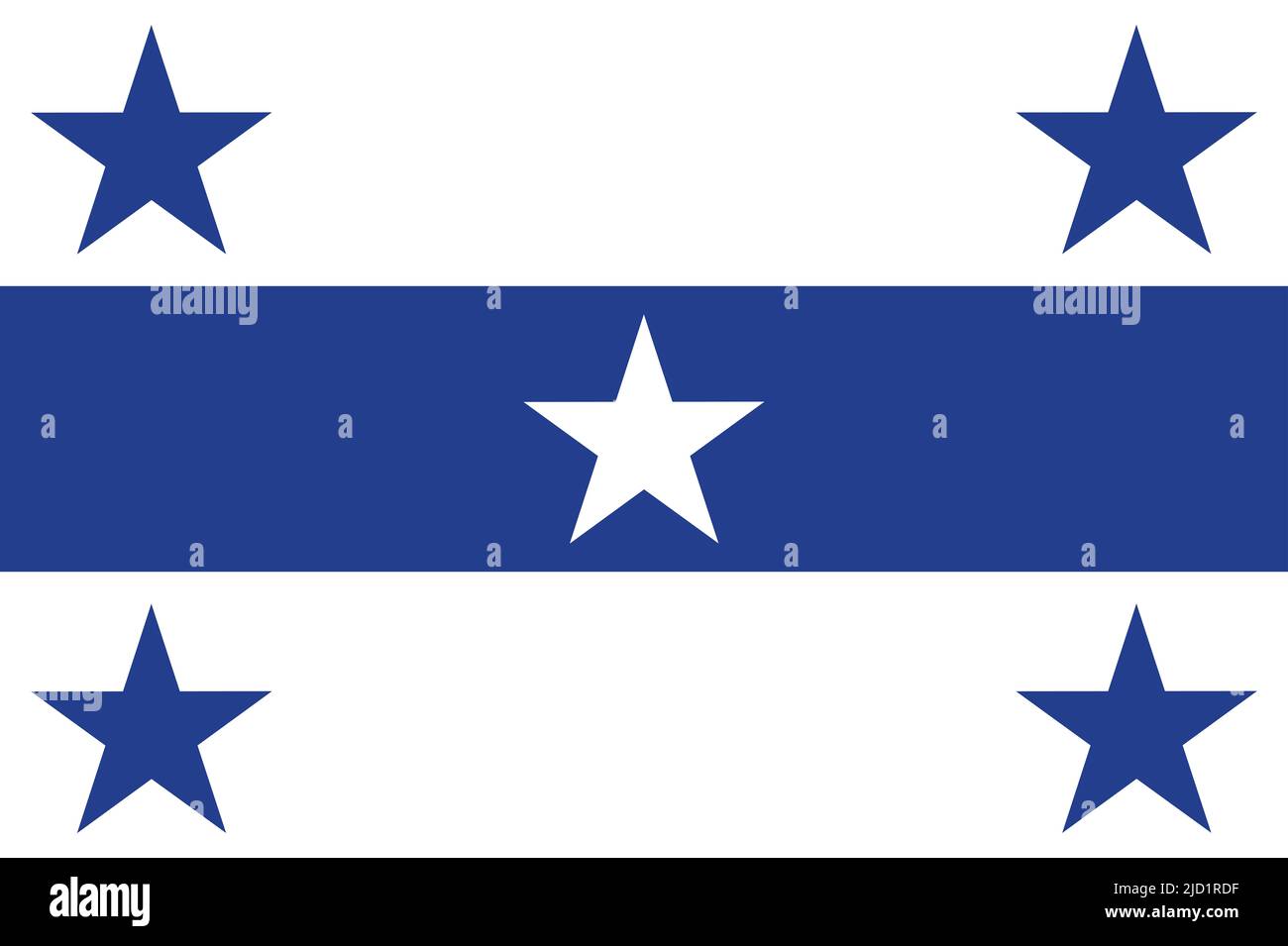 Die Flagge der Gambier Inseln als weißer Hintergrund mit blauem Band mit blauen und weißen Sternen Stockfoto