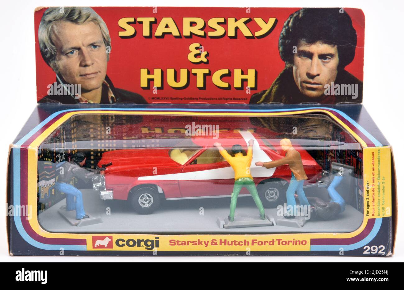 1970s Corgi Toys Starsky & Hutch Ford Torino und Plastikfiguren Stockfoto