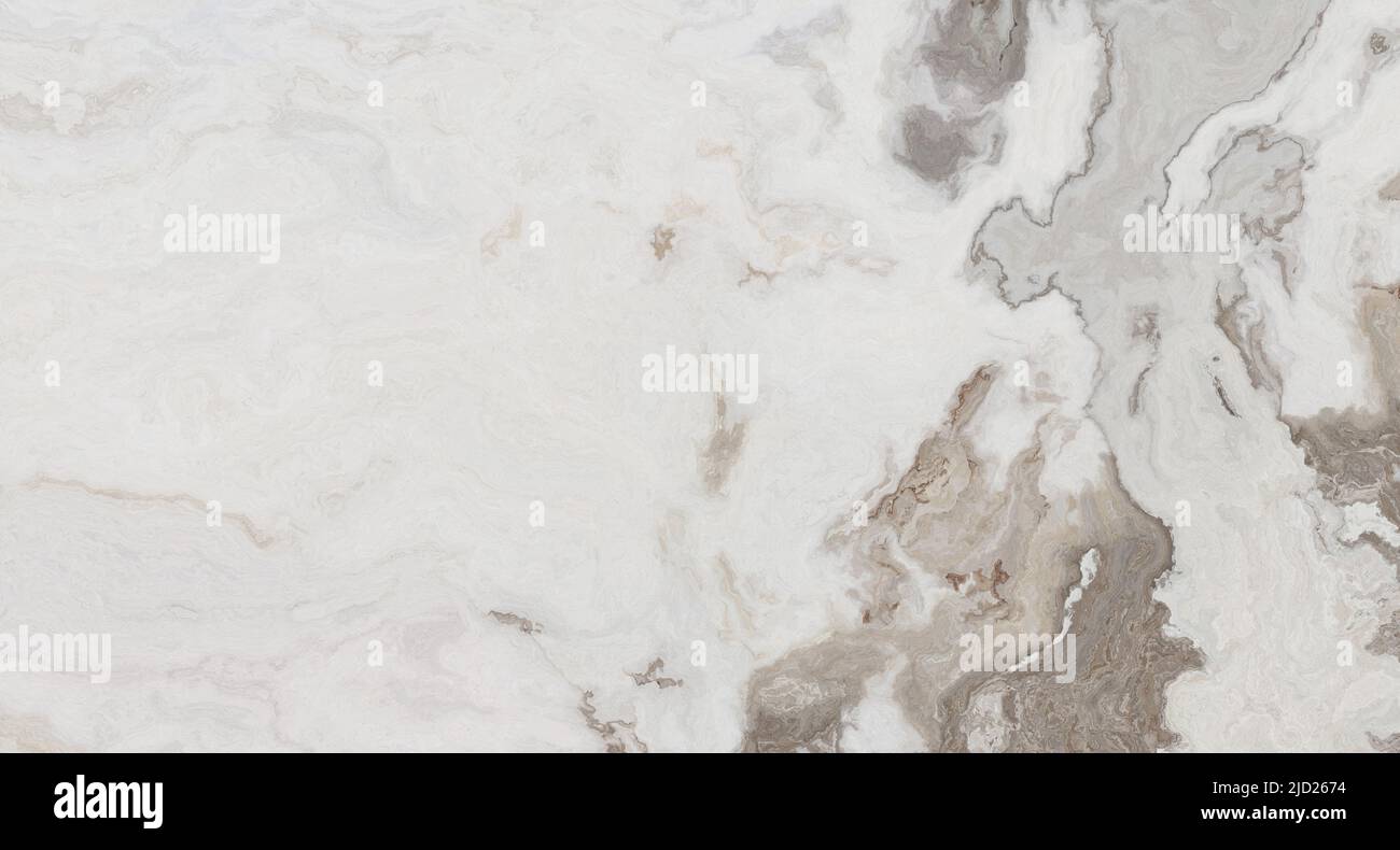 Weißes Marmormuster mit lockigen braunen Adern. Abstrakte Textur und Hintergrund. Weiche Abbildung 2D Stockfoto
