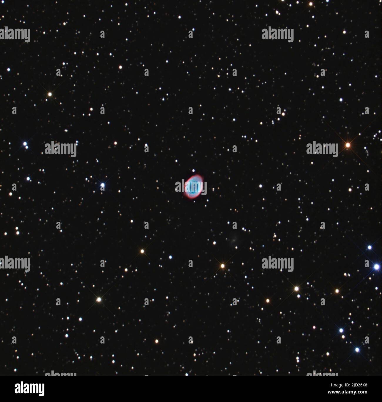 Der Ringnebel (Messier 57) im Sternbild Lyra. Stockfoto