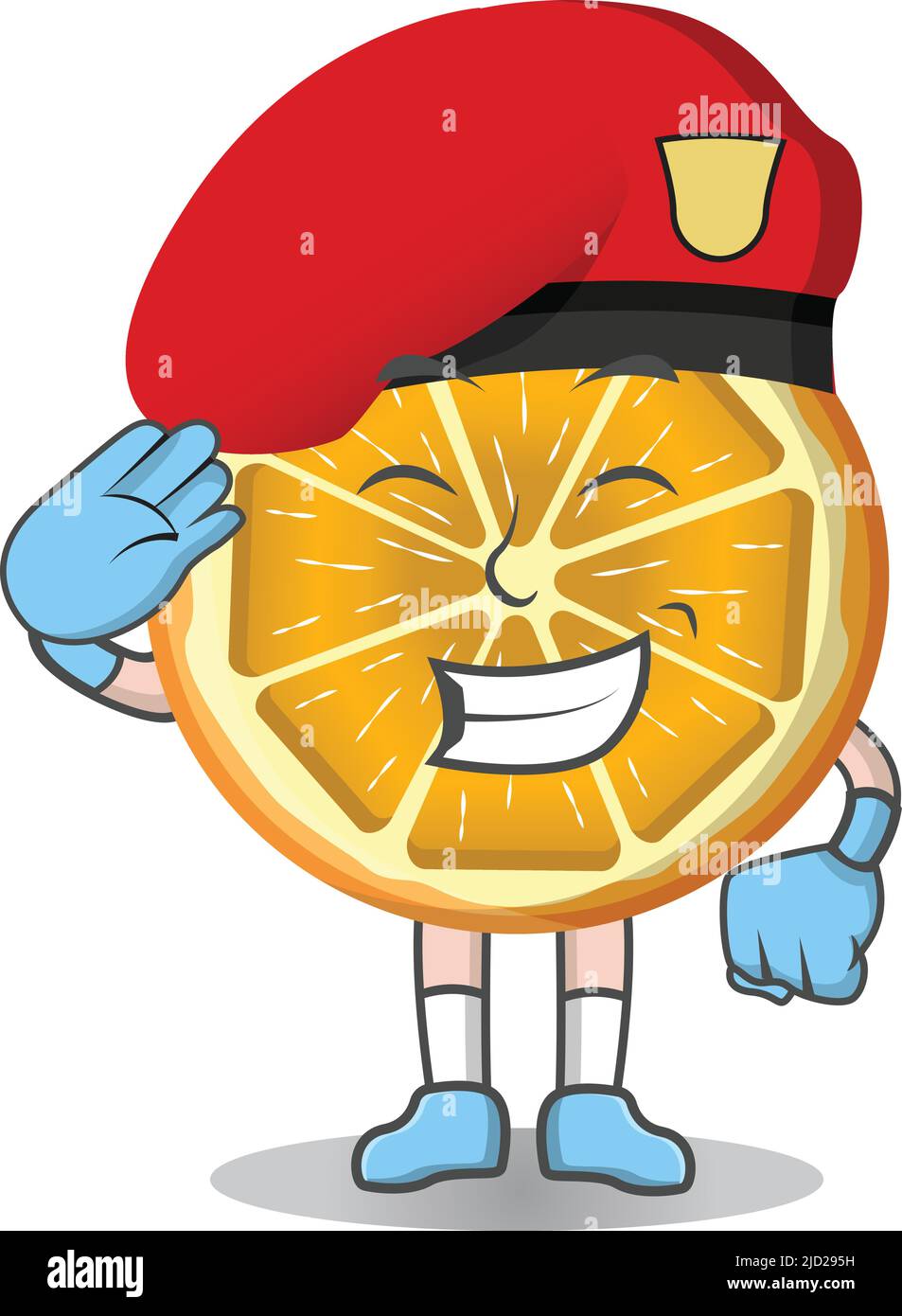 Cartoon von Scheibe orange Obst Soldat, Charakter-Design Vektor Illustration isoliert. Stock Vektor