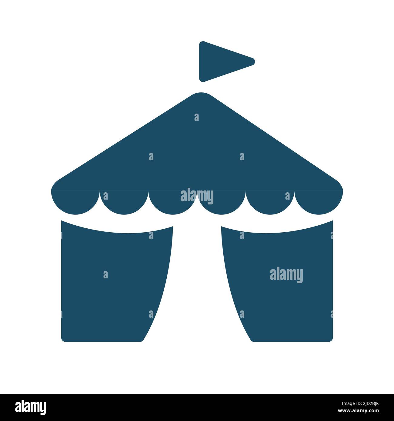 Hochwertige dunkelblaue flache Zirkuszelt-Ikone. Piktogramm, Symbolsatz, Illustration. Nützlich für Websites, Banner, Grußkarten, Apps und Social Media po Stockfoto