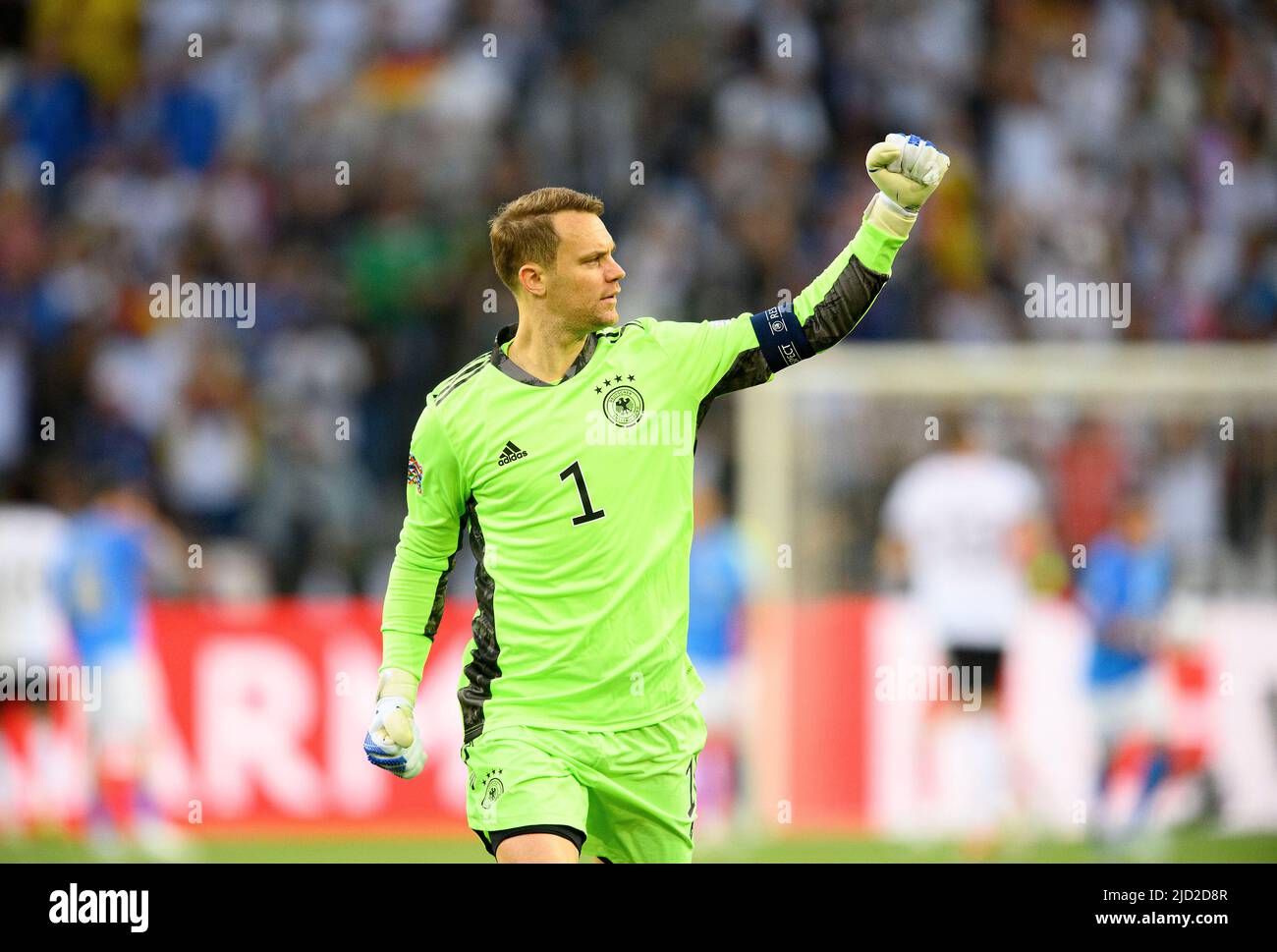 Jubel an Manuel NEUER (GER) Geste, Geste Fußball UEFA Nations League, Spieltag 4, Deutschland (GER) - Italien (ITA) 5: 2, am 14.. Juni 2022 in Borussia Mönchengladbach/Deutschland. Â Stockfoto