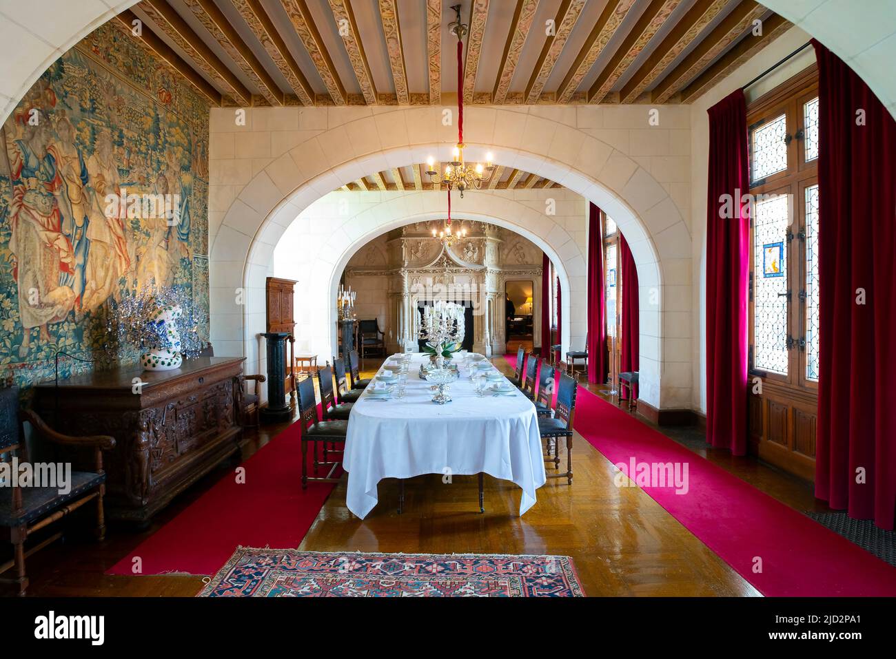 Der Speisesaal in Le Chateau de Chaumont-sur-Loire. Domaine de Chaumont-sur-Loire. Centre-Val de Loire, Frankreich. Stockfoto