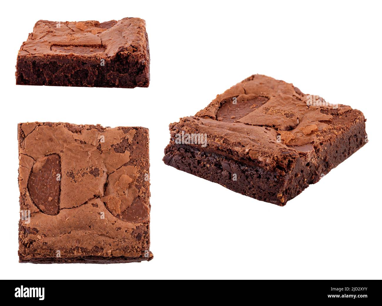 Drei Schokoladenkuchen isoliert auf weißem Hintergrund Stockfoto