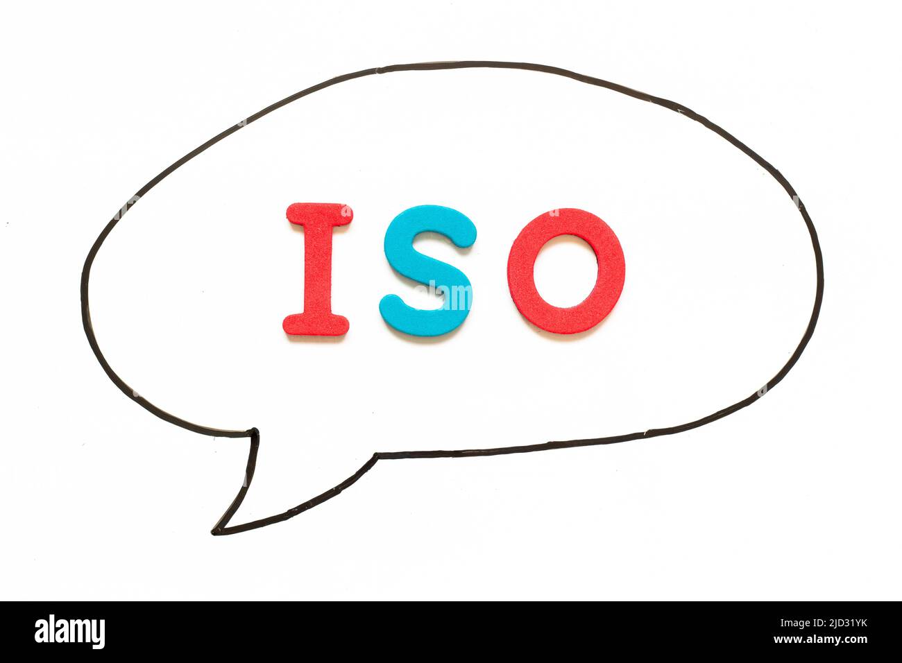 Alphabet Buchstabe mit Wort ISO in schwarzer Linie Handzeichnung als Blase Rede auf weißem Brett Hintergrund Stockfoto