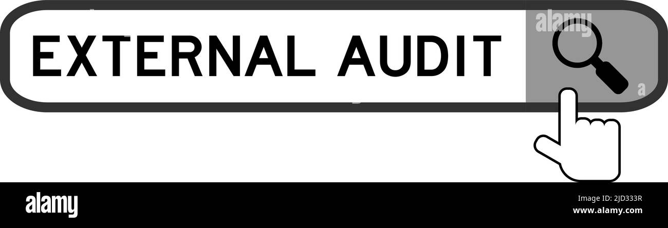Suchbanner in Word External Audit mit Symbol für die Übergeben der Lupe auf weißem Hintergrund Stock Vektor