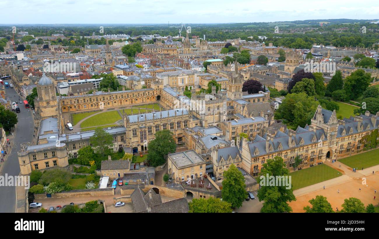 University of Oxford von oben - Christ Church University Luftaufnahme Stockfoto