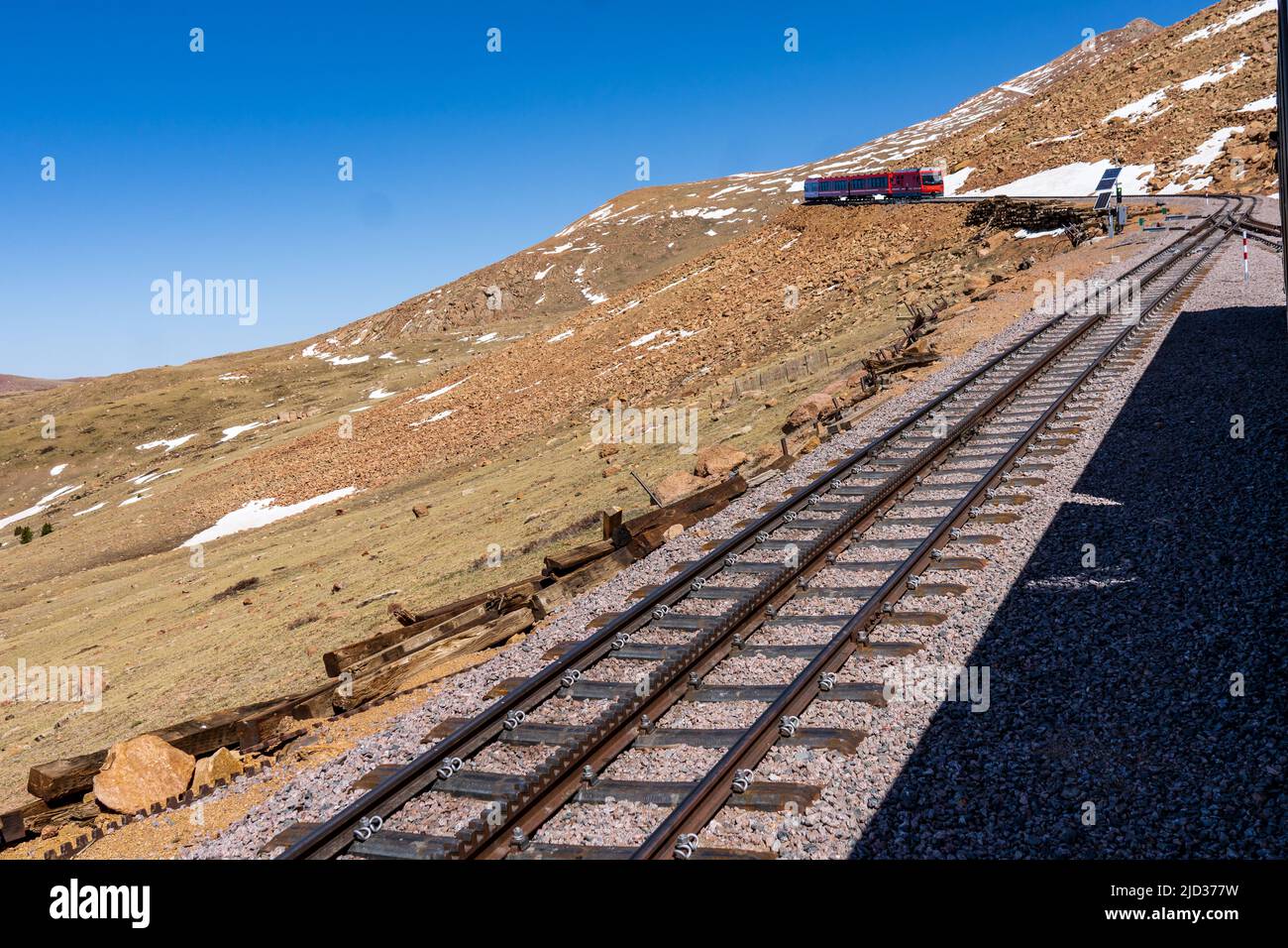 Auf der Cog Railway über der Timberline am Pikes Peak Mountain Stockfoto