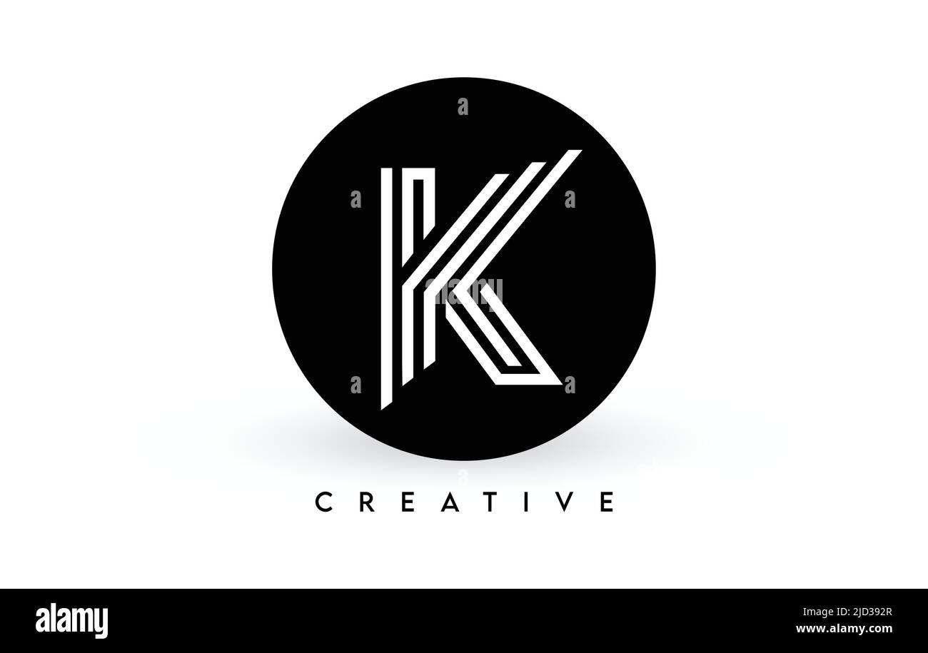 Logo mit K-Schriftzug auf schwarzem Kreis. Kreative weiße Linien Ein Buchstabe Logo Symbol Vektor Illustration. Stock Vektor