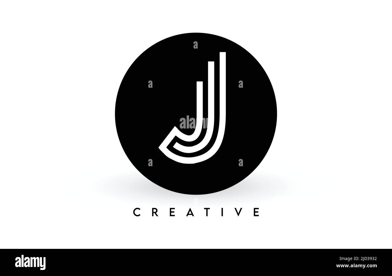 J-Logo auf schwarzem Kreis. Kreative weiße Linien Ein Buchstabe Logo Symbol Vektor Illustration. Stock Vektor