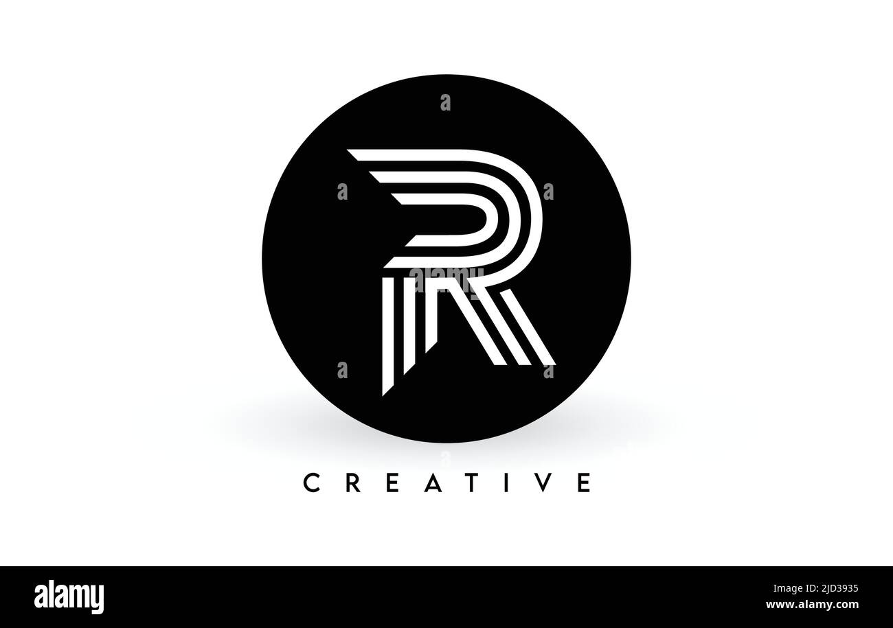 R-Schriftzug auf schwarzem Kreis. Kreative weiße Linien Ein Buchstabe Logo Symbol Vektor Illustration. Stock Vektor