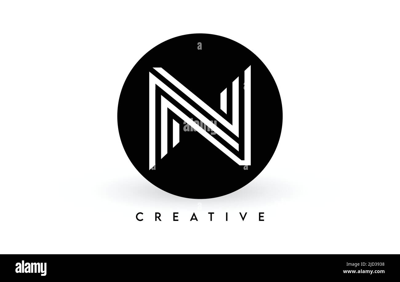 N-Buchstaben-Logo auf schwarzem Kreis. Kreative weiße Linien Ein Buchstabe Logo Symbol Vektor Illustration. Stock Vektor
