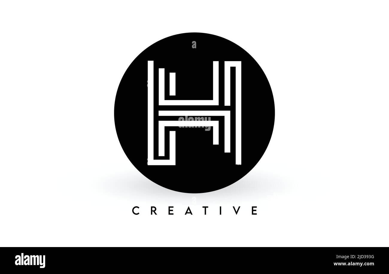 H-Logo auf schwarzem Kreis. Kreative weiße Linien Ein Buchstabe Logo Symbol Vektor Illustration. Stock Vektor