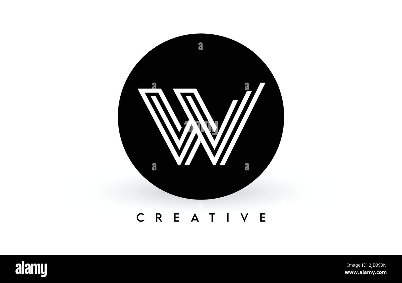 W-Logo auf schwarzem Kreis. Kreative weiße Linien Ein Buchstabe Logo Symbol Vektor Illustration. Stock Vektor