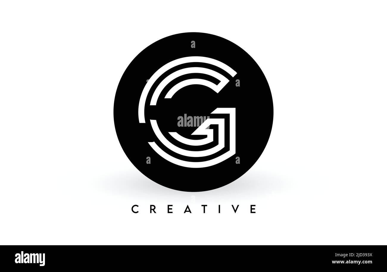 G-Schriftzug auf schwarzem Kreis. Kreative weiße Linien Ein Buchstabe Logo Symbol Vektor Illustration. Stock Vektor