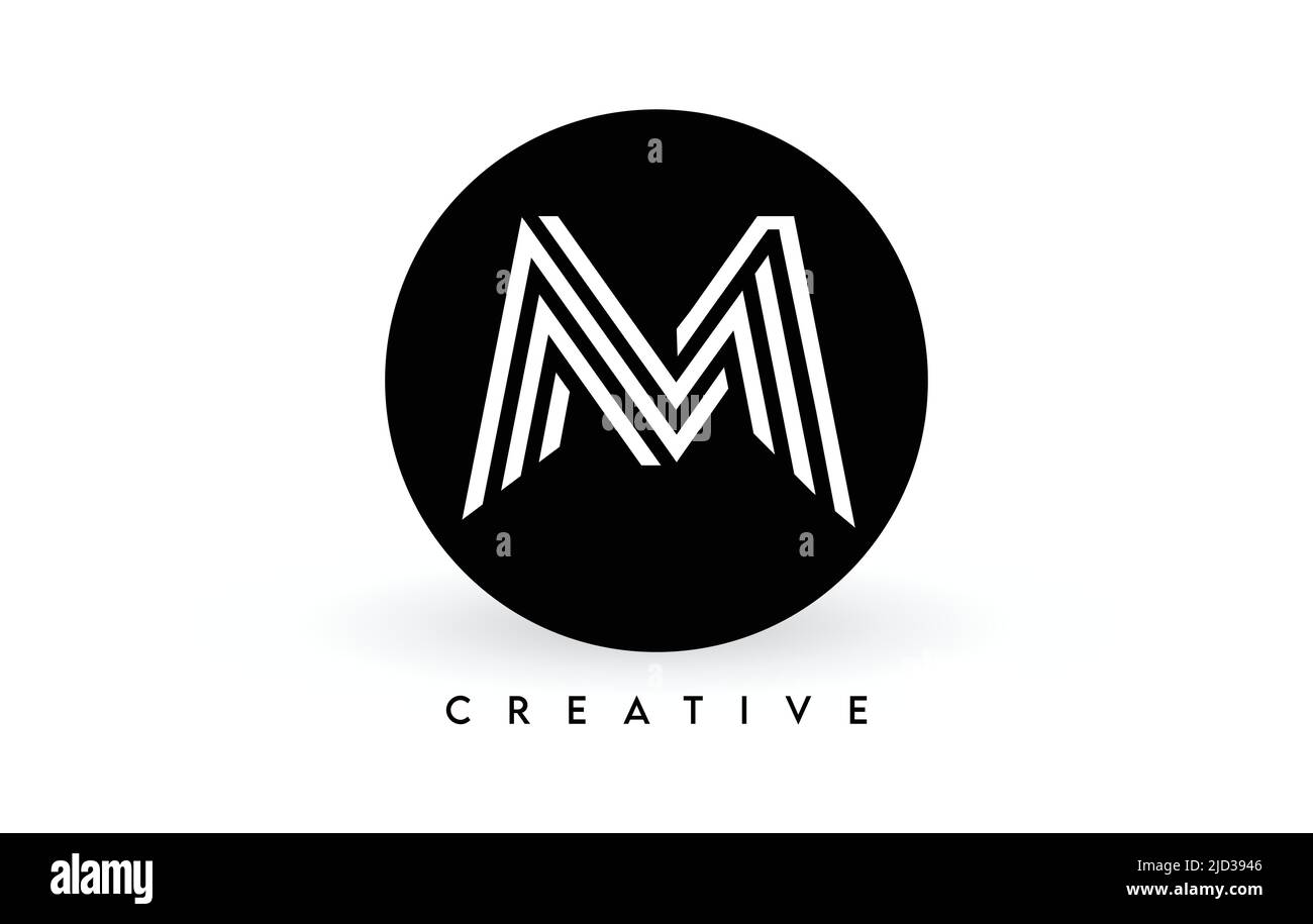 M-Schriftzug auf schwarzem Kreis. Kreative weiße Linien Ein Buchstabe Logo Symbol Vektor Illustration. Stock Vektor
