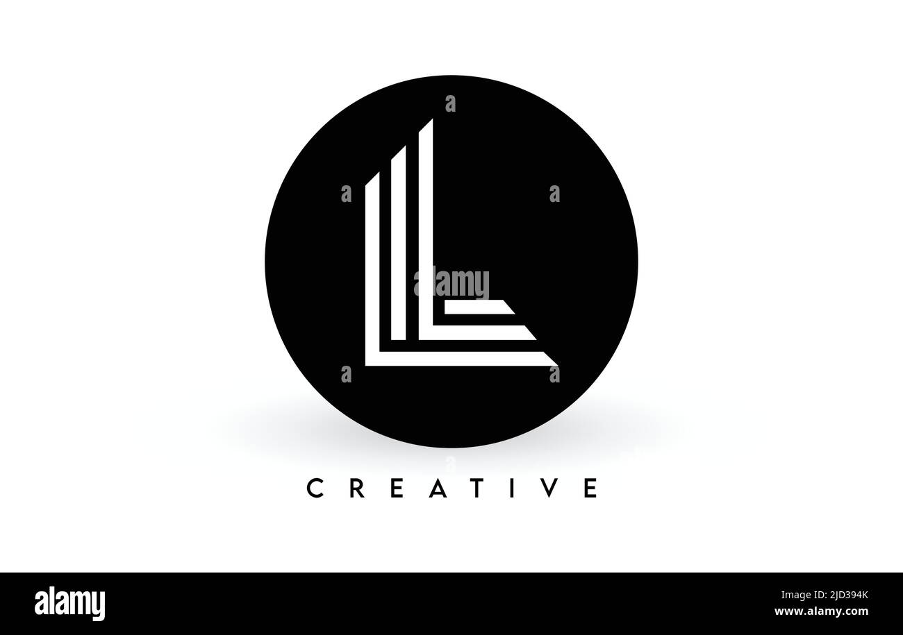 L-Logo auf schwarzem Kreis. Kreative weiße Linien Ein Buchstabe Logo Symbol Vektor Illustration. Stock Vektor