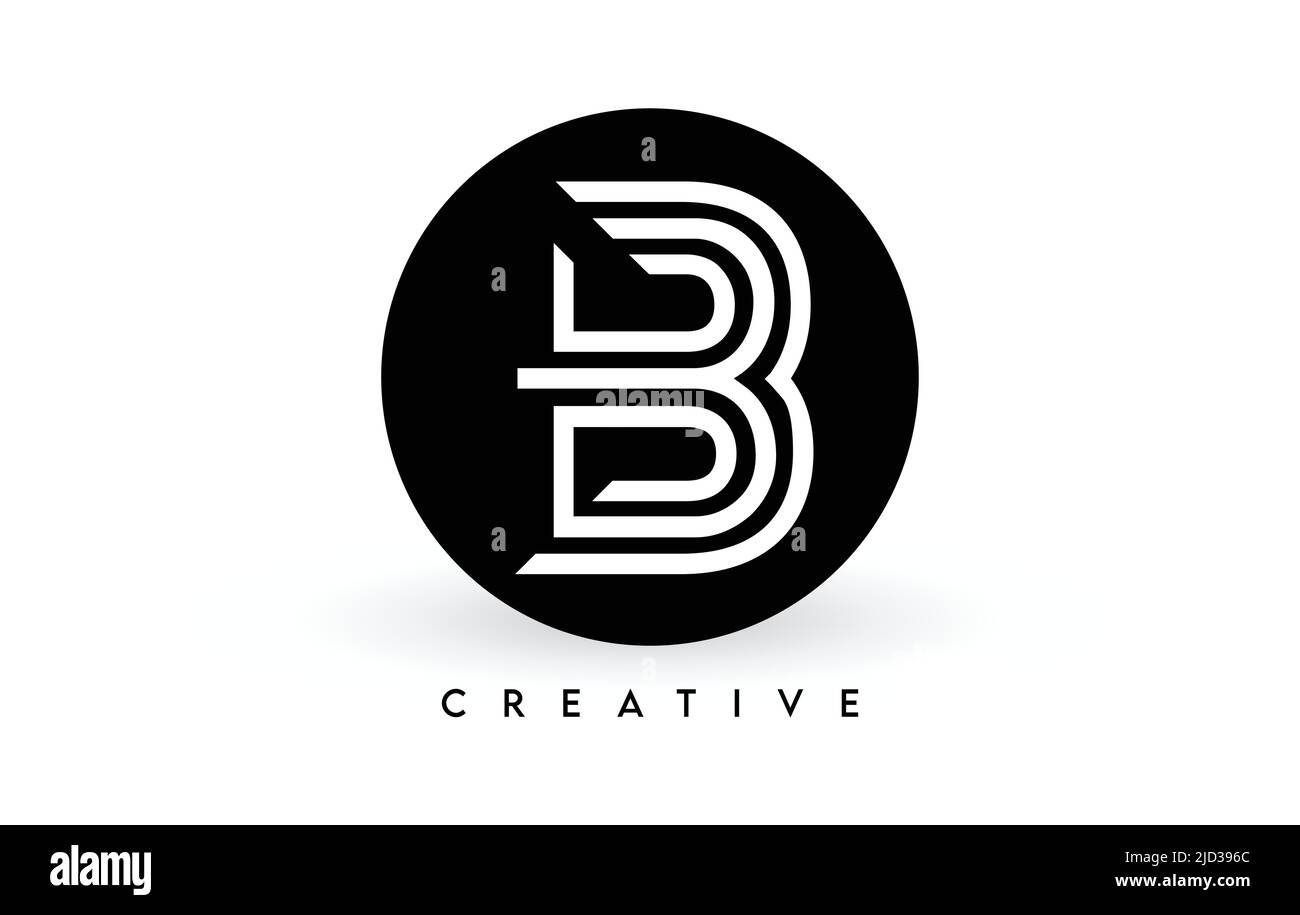 B-Schriftzug auf schwarzem Kreis. Kreative weiße Linien Ein Buchstabe Logo Symbol Vektor Illustration. Stock Vektor