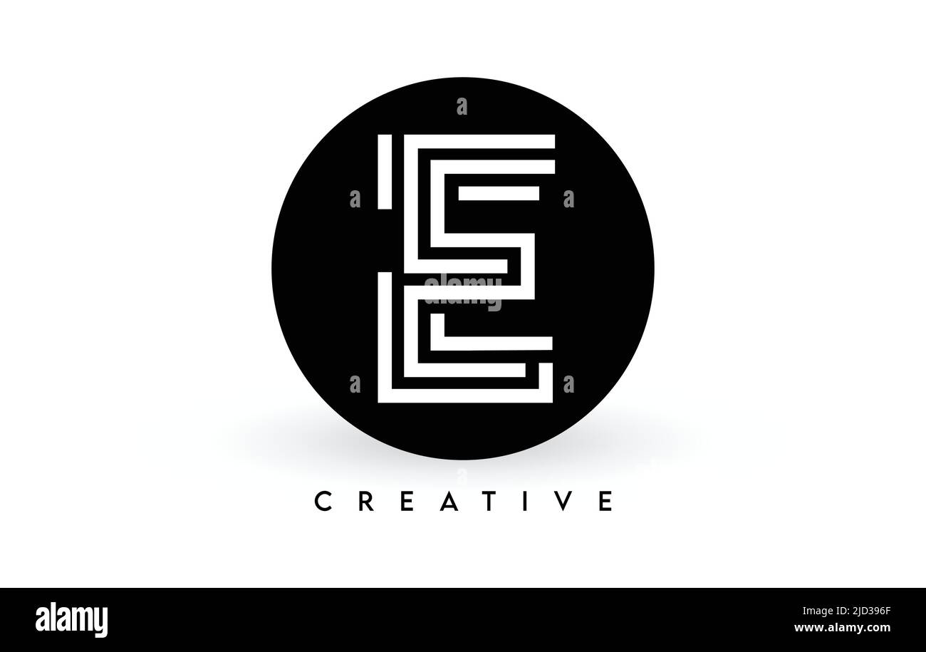 E-Letter-Logo-Design auf einem schwarzen Kreis. Kreative weiße Linien Ein Buchstabe Logo Symbol Vektor Illustration. Stock Vektor