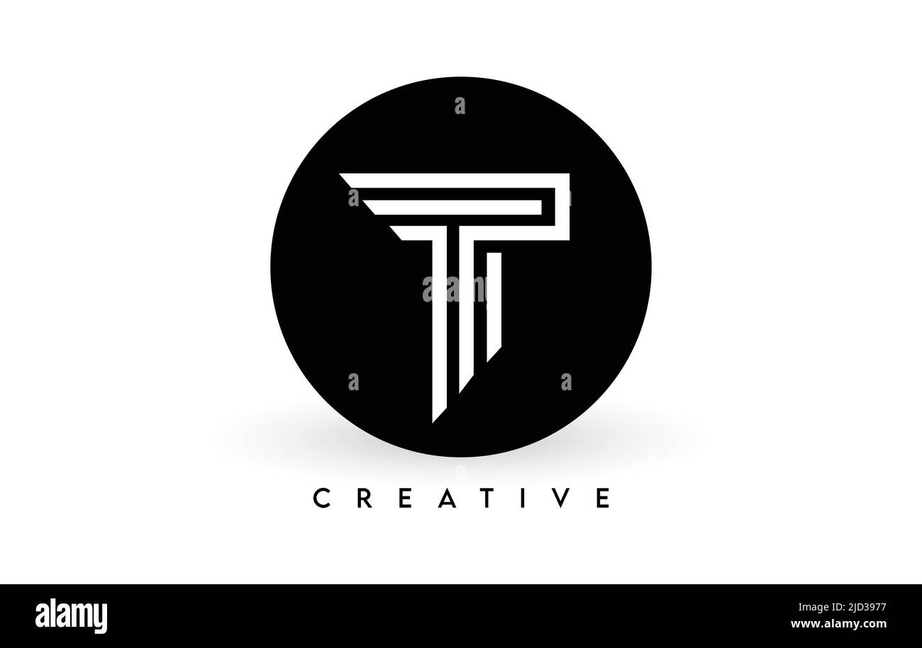 T-Letter-Logo-Design auf einem schwarzen Kreis. Kreative weiße Linien Ein Buchstabe Logo Symbol Vektor Illustration. Stock Vektor