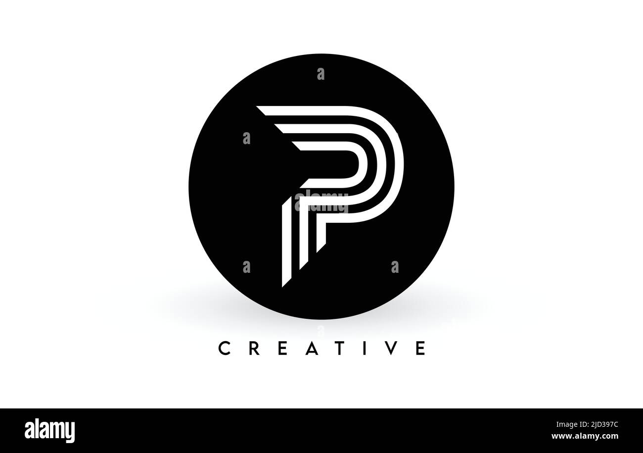 P-Letter-Logo auf schwarzem Kreis. Kreative weiße Linien Ein Buchstabe Logo Symbol Vektor Illustration. Stock Vektor